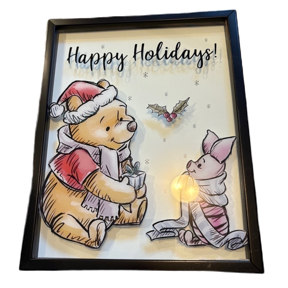 Disney Winnie the Pooh Glass Holiday Christmas Wall Hanging Art Piglet NEW
